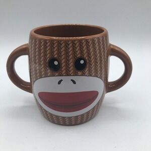 Galerie Sock Monkey Double 2 Handle Coffee Tea Cup Mug‎ Brown 16 oz